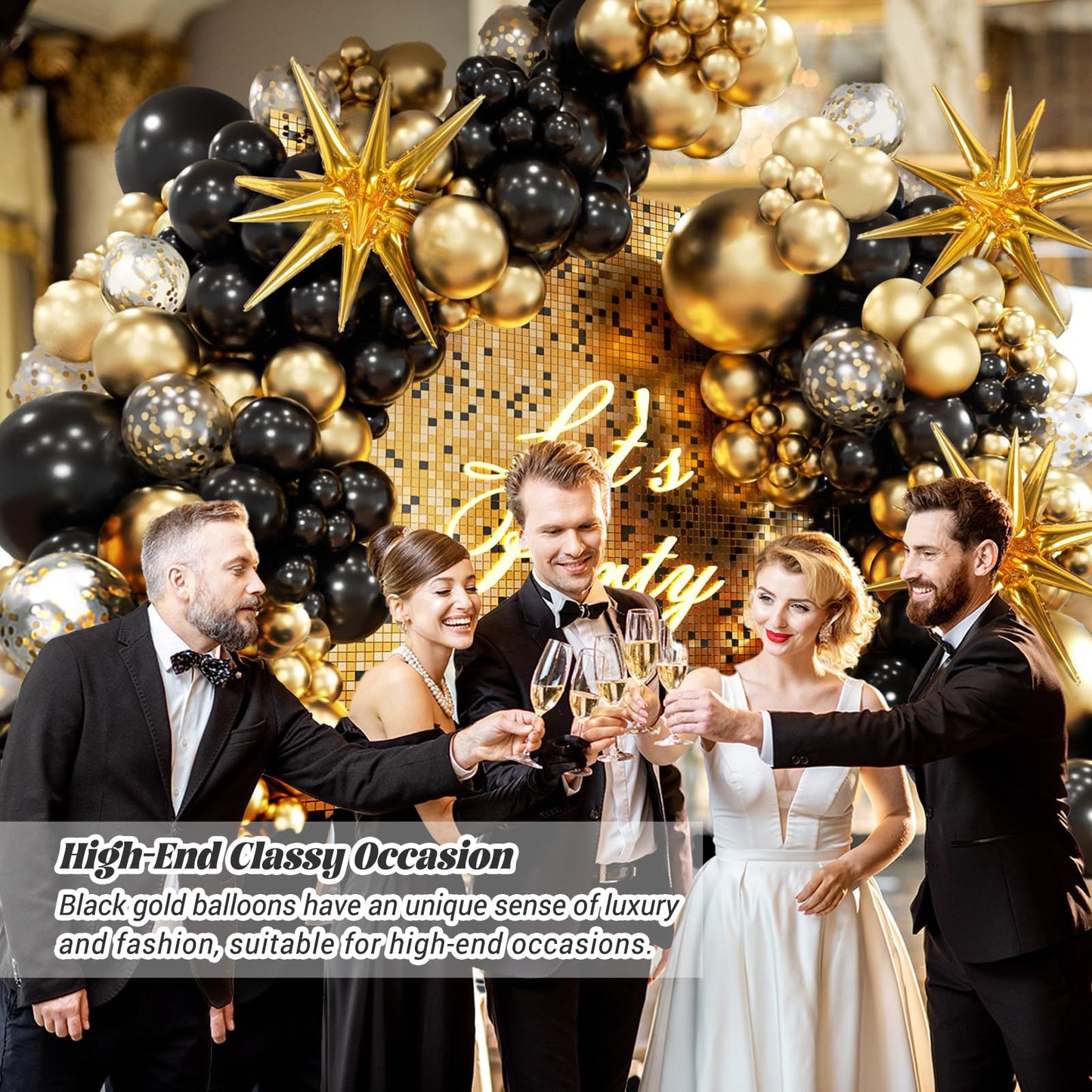 Black and Gold Balloons Garland Arch Kit with Black Gold Confetti Balloons