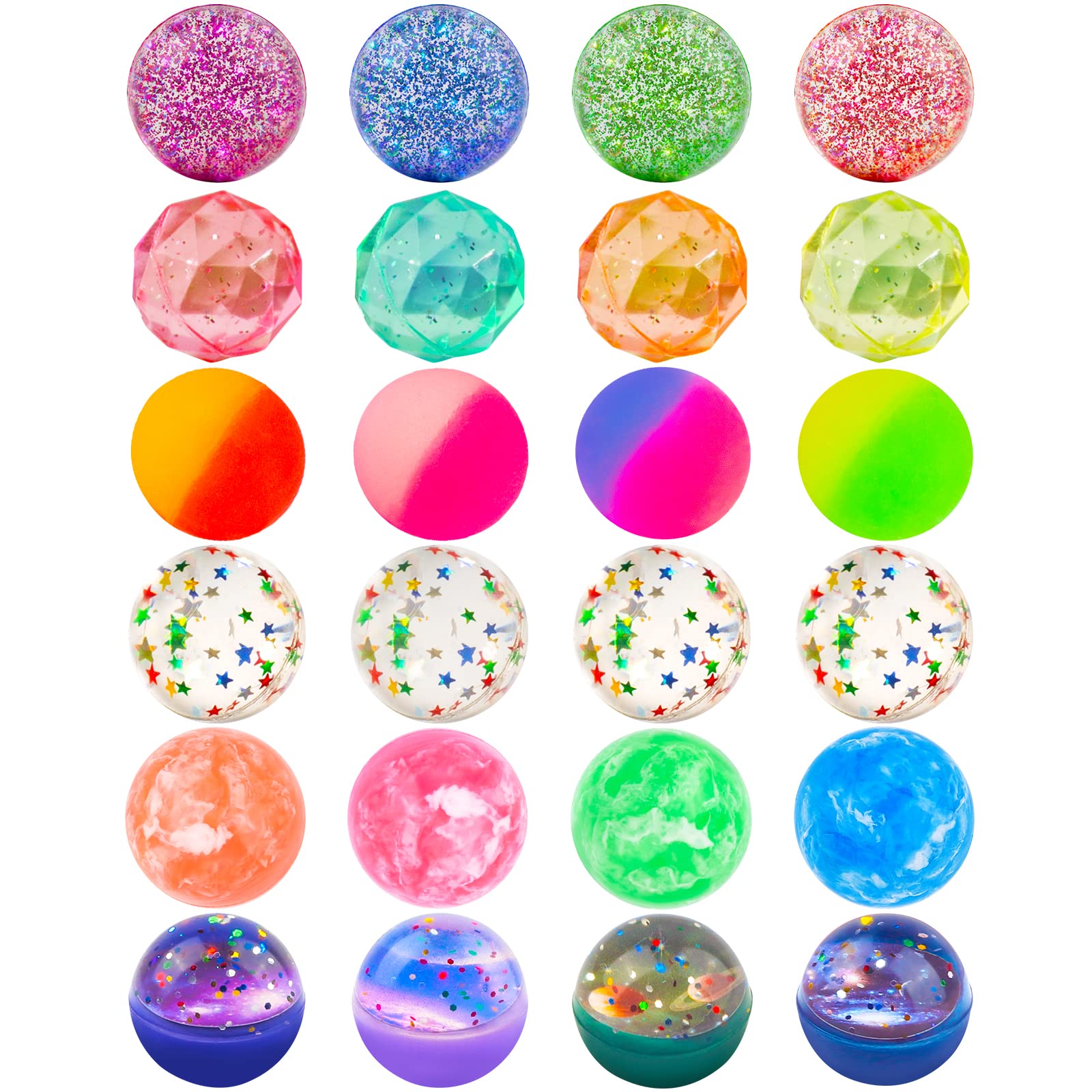 Ecoofor 24 Pieces Bouncy Balls 32mm Bounce Balls 6 Styles High Bouncing Balls Toys for Kids Party