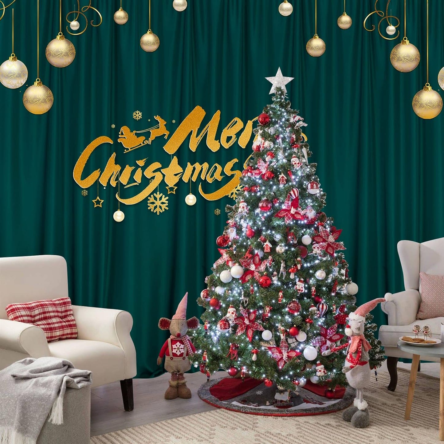 MYSKY HOME 10ft x 7ft Green Backdrop Curtains for Parties, Weddings, Stage & Baby Showers, 5ft x 7ft, 2 Panels