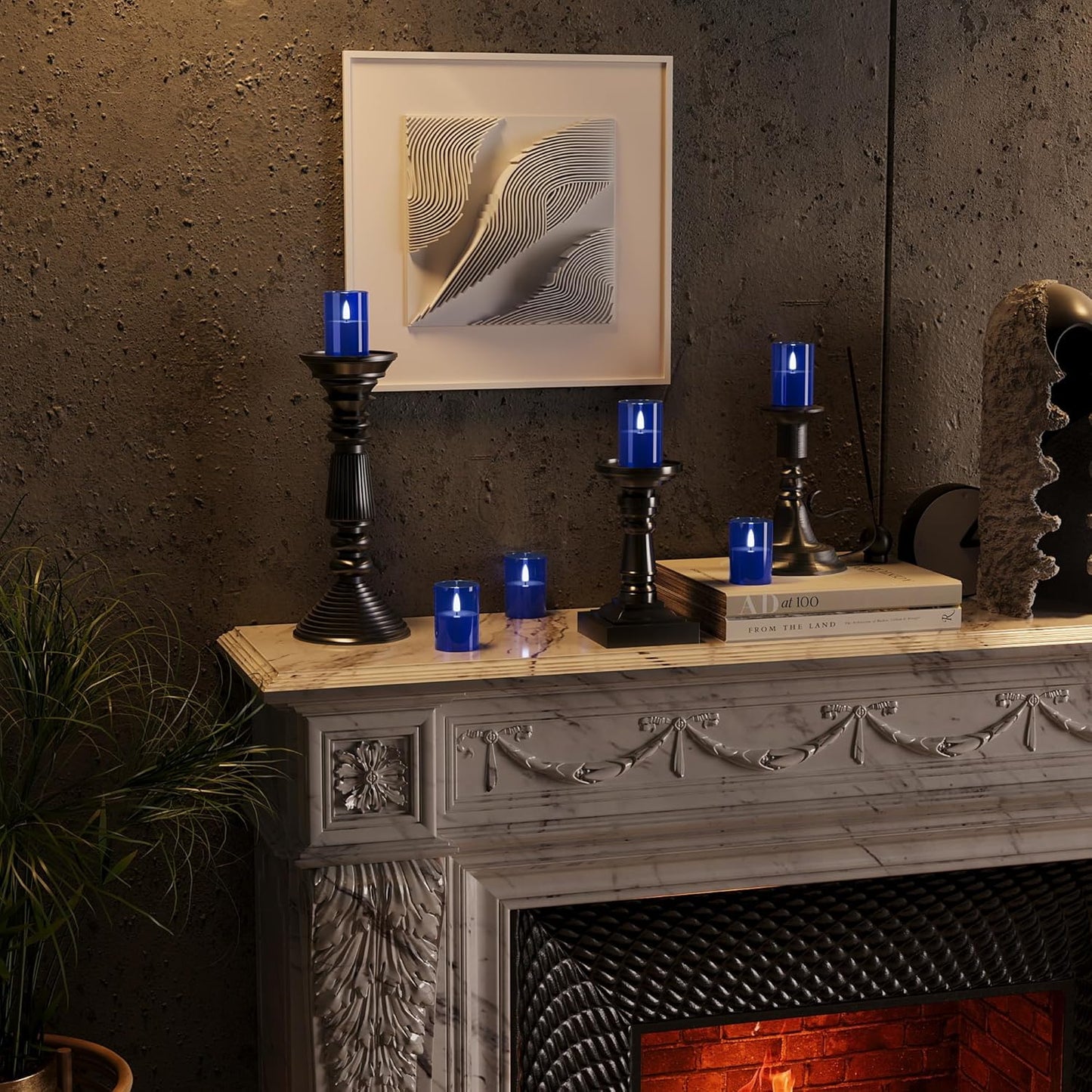 12Pack Flickering Flameless LED Candles with Timer, Battery Powered - Small Pillar & Votive, Acrylic Made, Blue (2"X3")