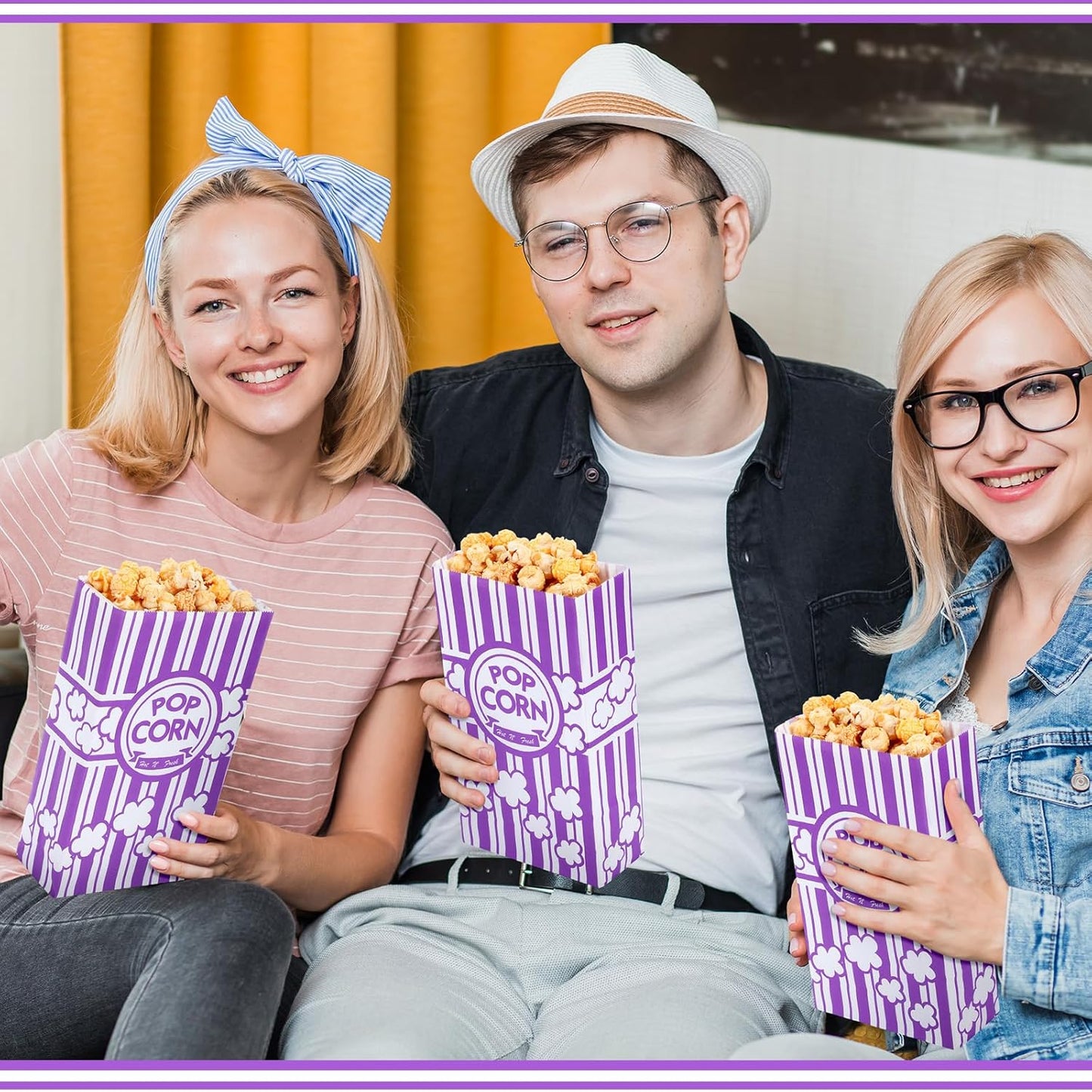 Leinuosen 200 Pcs Paper Popcorn Bags Bulk 2 oz Large Flat Bottom Boxes Disposable Container Sleeve Movie Night Popcorn Bucket for Retro Movie Themed Party Carnival Supplies (Purple)
