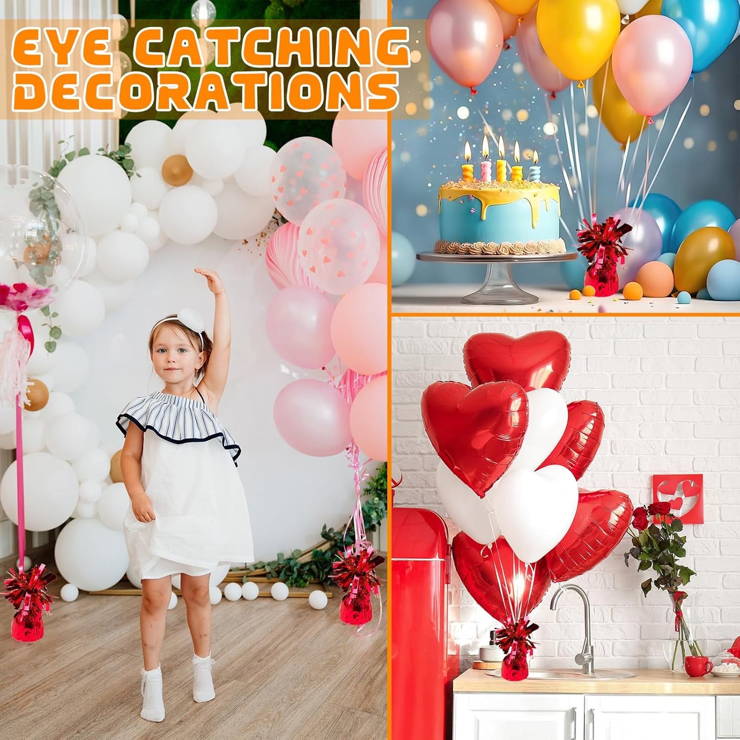 8 Pcs Red Metallic Balloon Weights Holder Anchors Balloon Holder Weights for Helium Balloons Birthday Graduation Party Christmas Wedding Celebration Decoration (Red)