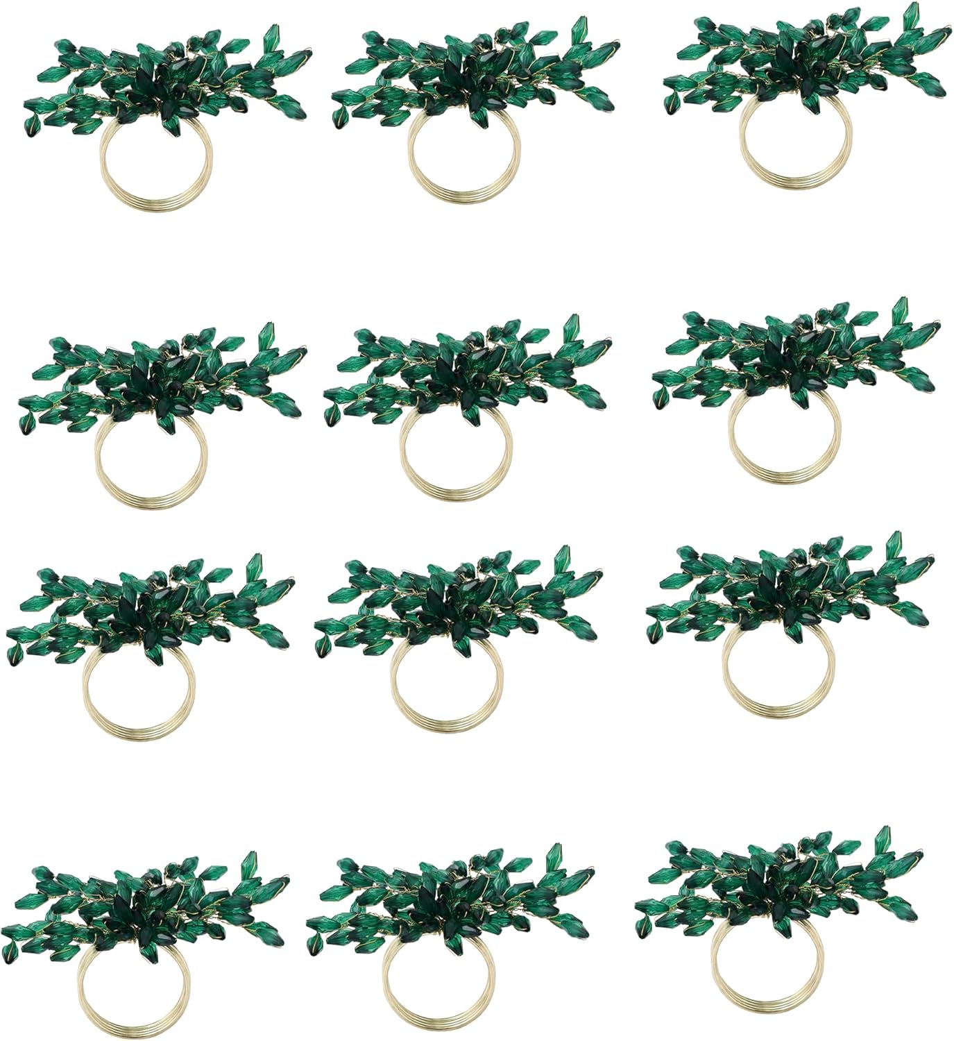 Napkin Rings Set of 6 for Dining Table Decoration Parties Everyday Metal Napkin Holder Leaf Dark Green (Pack of 6)