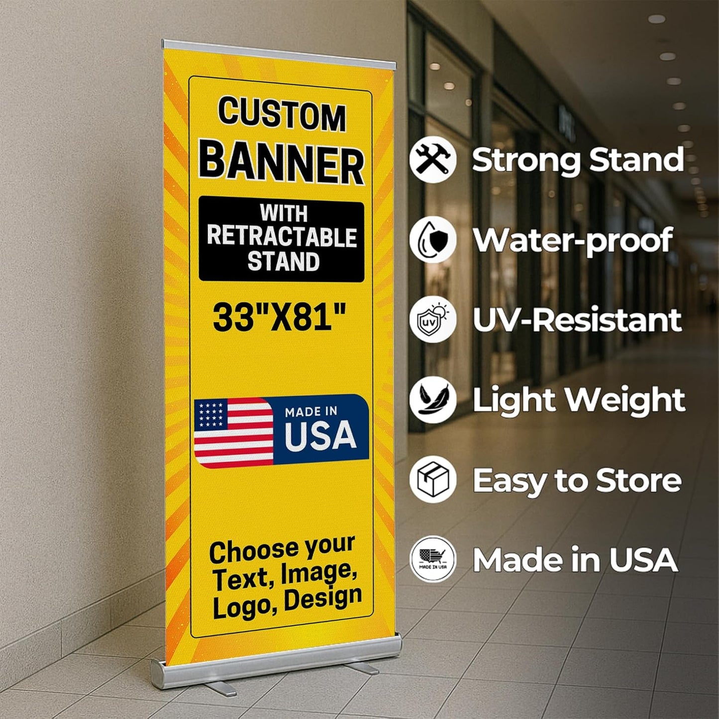 Custom Retractable Banner With Stand By Dreamcontroller(33" X 81") | Personalized Roll Up Banner For Advertising, Stores, Trade Show, Events, Birthday & Party | Made In Usa | Hd Print