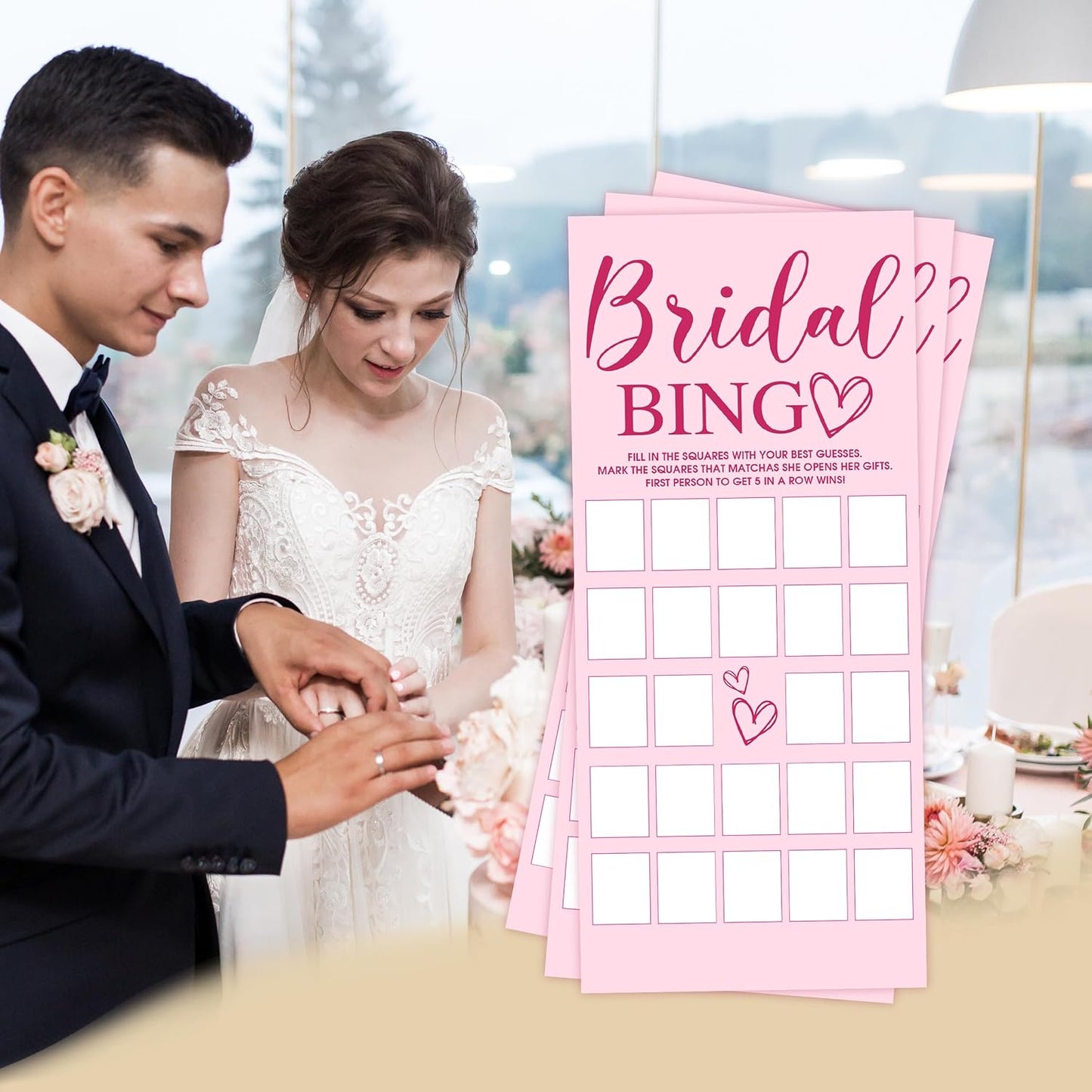 Wedding Party Games, Find The Guest Bingo Cards, 25 Pink Bridal Shower Games for Wedding Reception, Bachelorette, Engagement Party, Minimalist Guest Interaction Activity Cards-A08