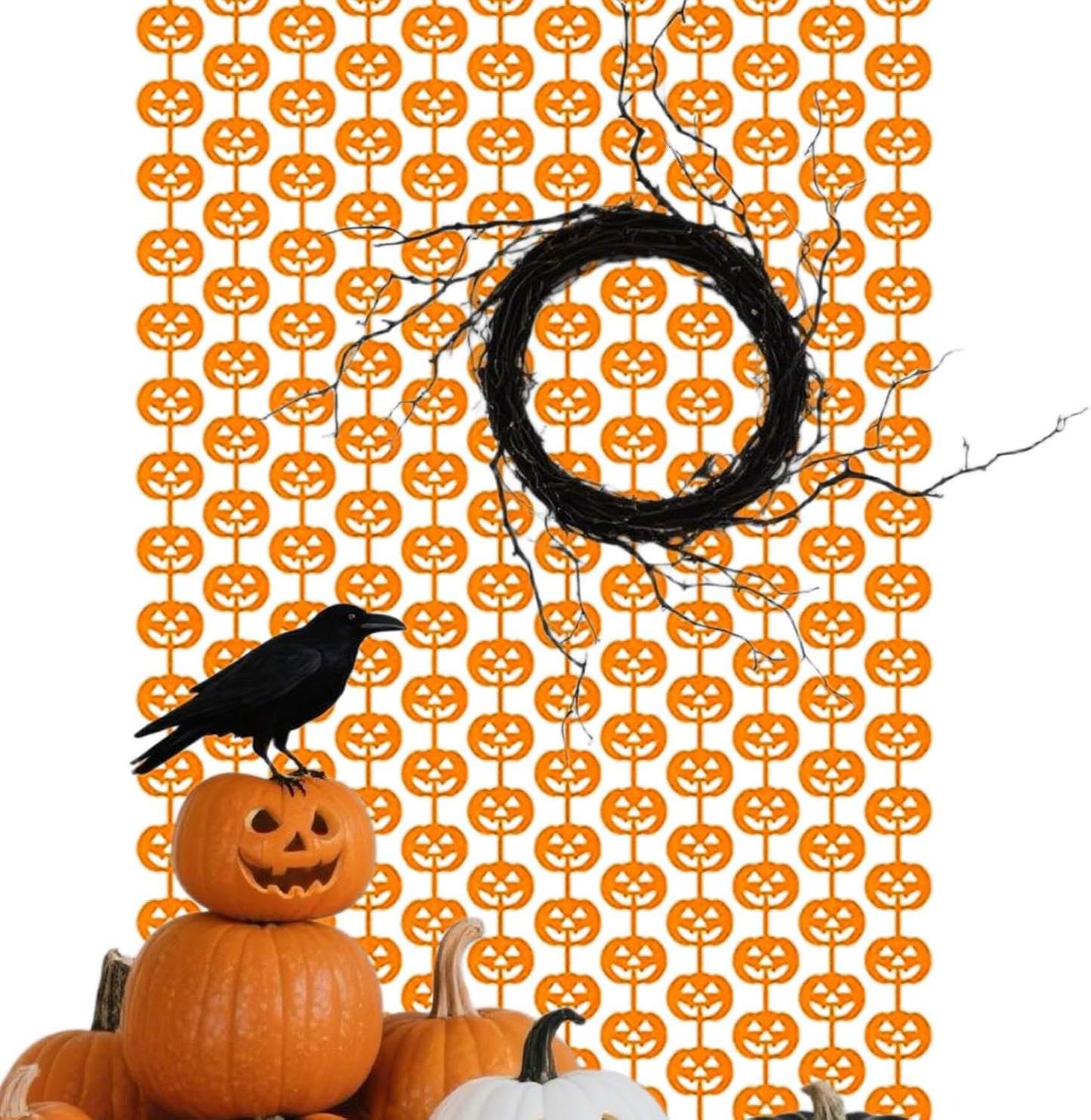 Halloween Thanksgiving Party Decorations - 2 Packs Orange Pumpkin Foil Fringe Streamers Curtains for Gothic Evil Birthday Baby Shower Wedding Wall Party Decor(3.3x6.6 ft)