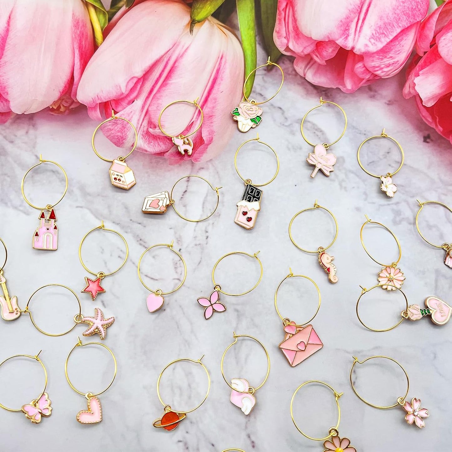 30PCS Wine Glass Charms Identification Markers for Stem Glasses, Wine Tasting Party Favors Holiday Decorations