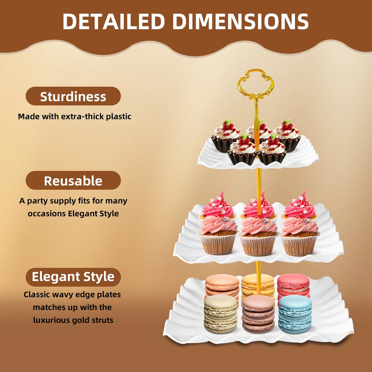 10 Pack Dessert Table Display Set, 4 Three-Tier Square Cupcake Stands and 6 Serving Trays for