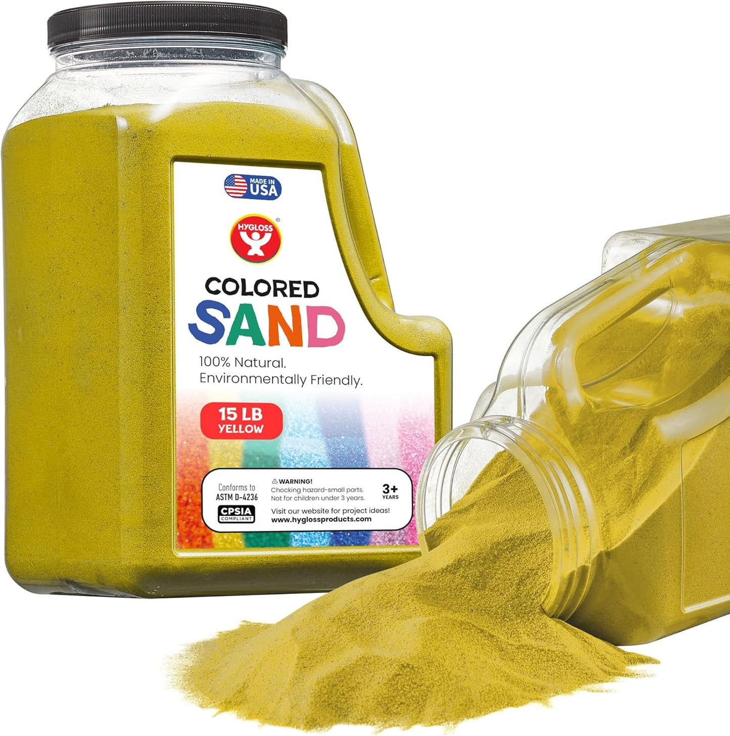 Hygloss Colored Sand for Crafts - 15 lb Bottle, Yellow - Vibrant Colorful Fine Sensory Play Sand Art Kits for Kids - Classroom Activities for Children 3 4 5 6 7 8 9 10 11 12 - Safe for Ages 3+