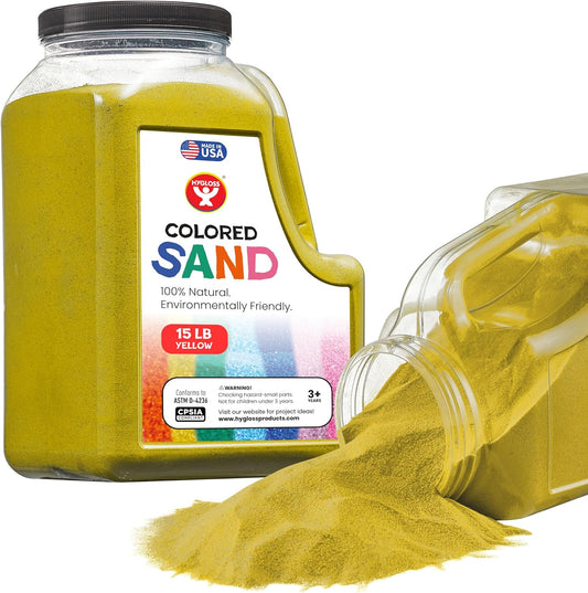 Hygloss Colored Sand for Crafts - 15 lb Bottle, Yellow - Vibrant Colorful Fine Sensory Play Sand Art Kits for Kids - Classroom Activities for Children 3 4 5 6 7 8 9 10 11 12 - Safe for Ages 3+