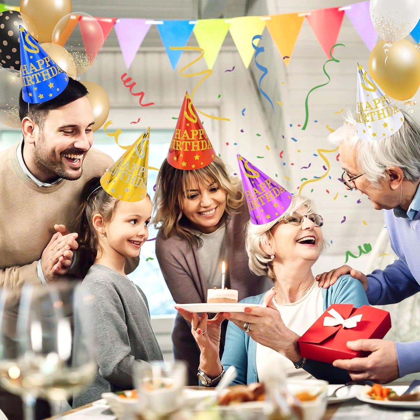 CANREVEL 12 PCS Party Hats for Kids and Adults, Party Headwear, Happy Birthday Hats, Birthday Party Decorations