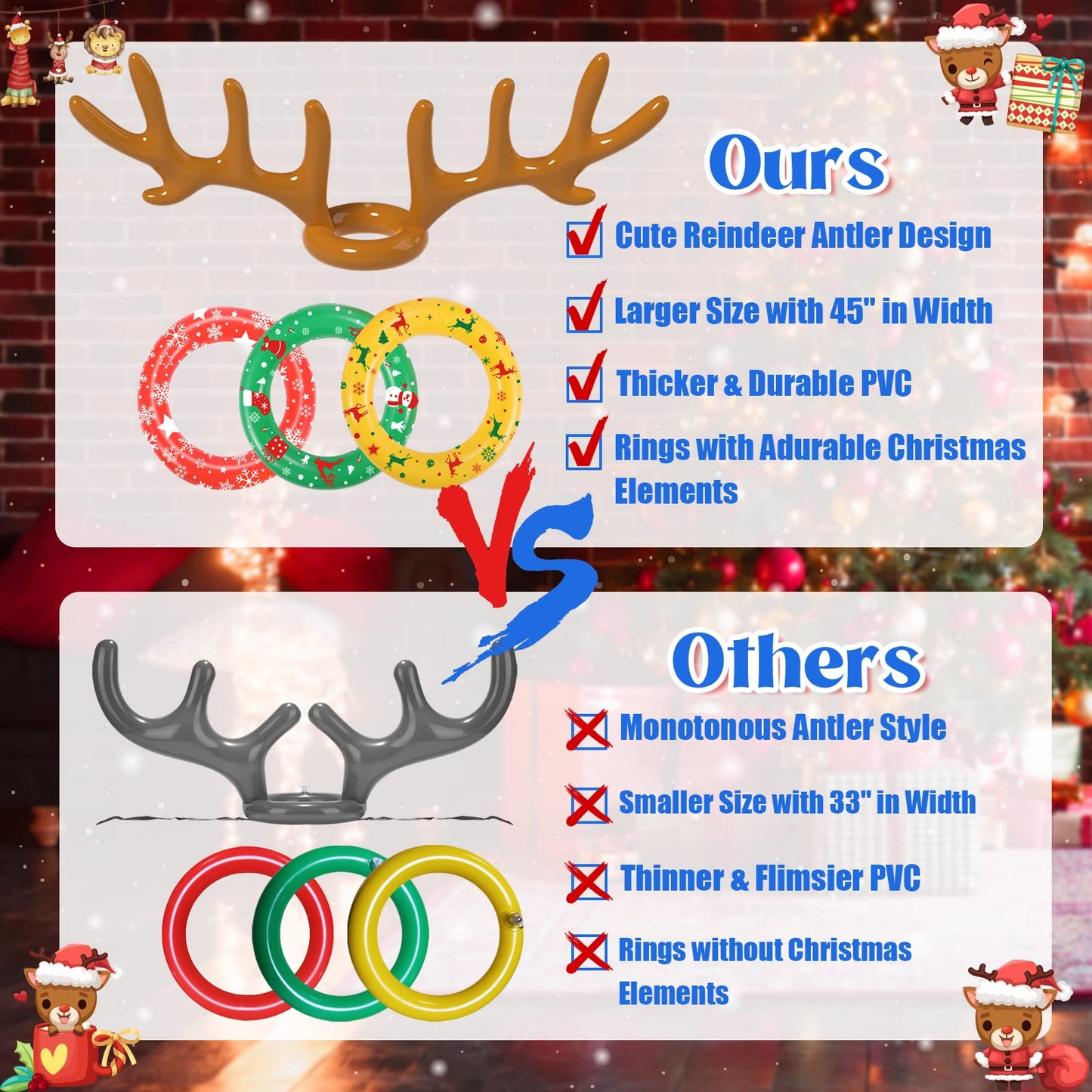 Christmas Games Decorations, Inflatable Reindeer Antler Ring Toss Game, Stocking Stuffers for Men