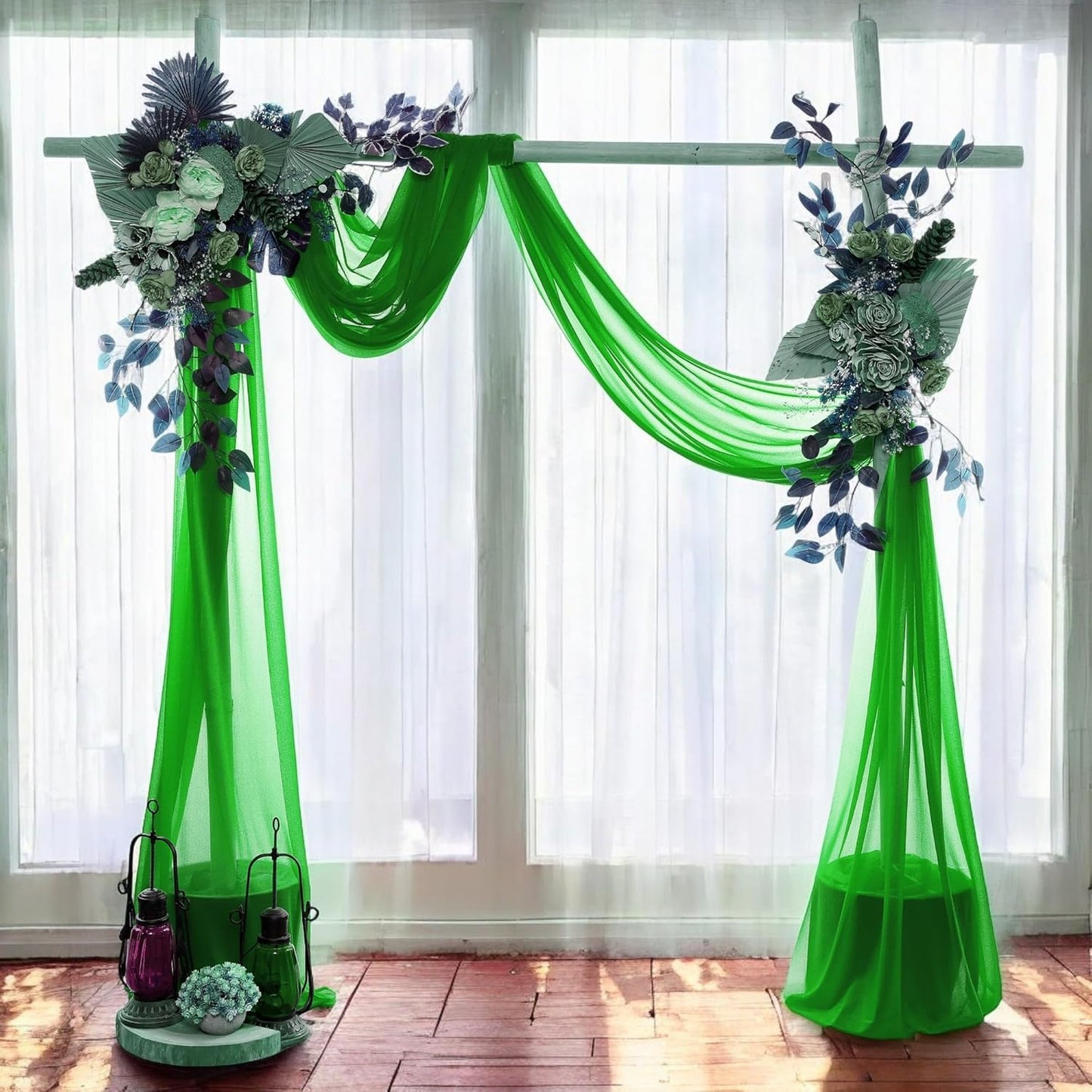 MDS Halloween Chiffon Draping Fabric - 1 Panel, 30" Wide x 40ft Long - Sheer Spooky Arbor & Canopy Drapery for Haunted House Backdrops, Party Ceilings, DIY Costumes & Themed Events - Green