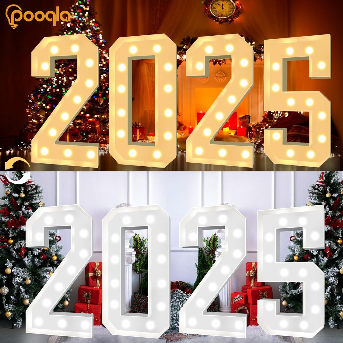 Pooqla 4 FT Light Up Marquee Numbers, Cool White and Warm White LED Large Lighted Marquee Numbers, Giant Mosaic Light Up Numbers for Balloons 3rd 13th 30th Birthday Party Decoration, LED Number 3