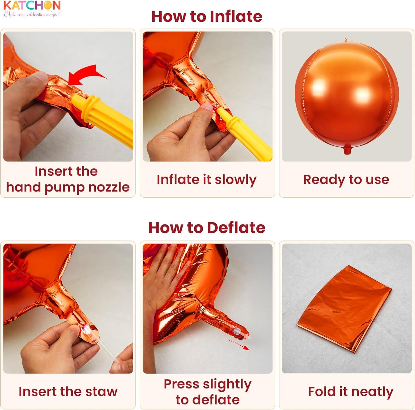 Katchon, Huge, Metallic Orange and Black 4D Foil Balloons -22 Inch-pack of 6 | Halloween Decorations Indoor with Halloween Balloons | Fall Decorations For Home, Thanksgiving decorations Indoor