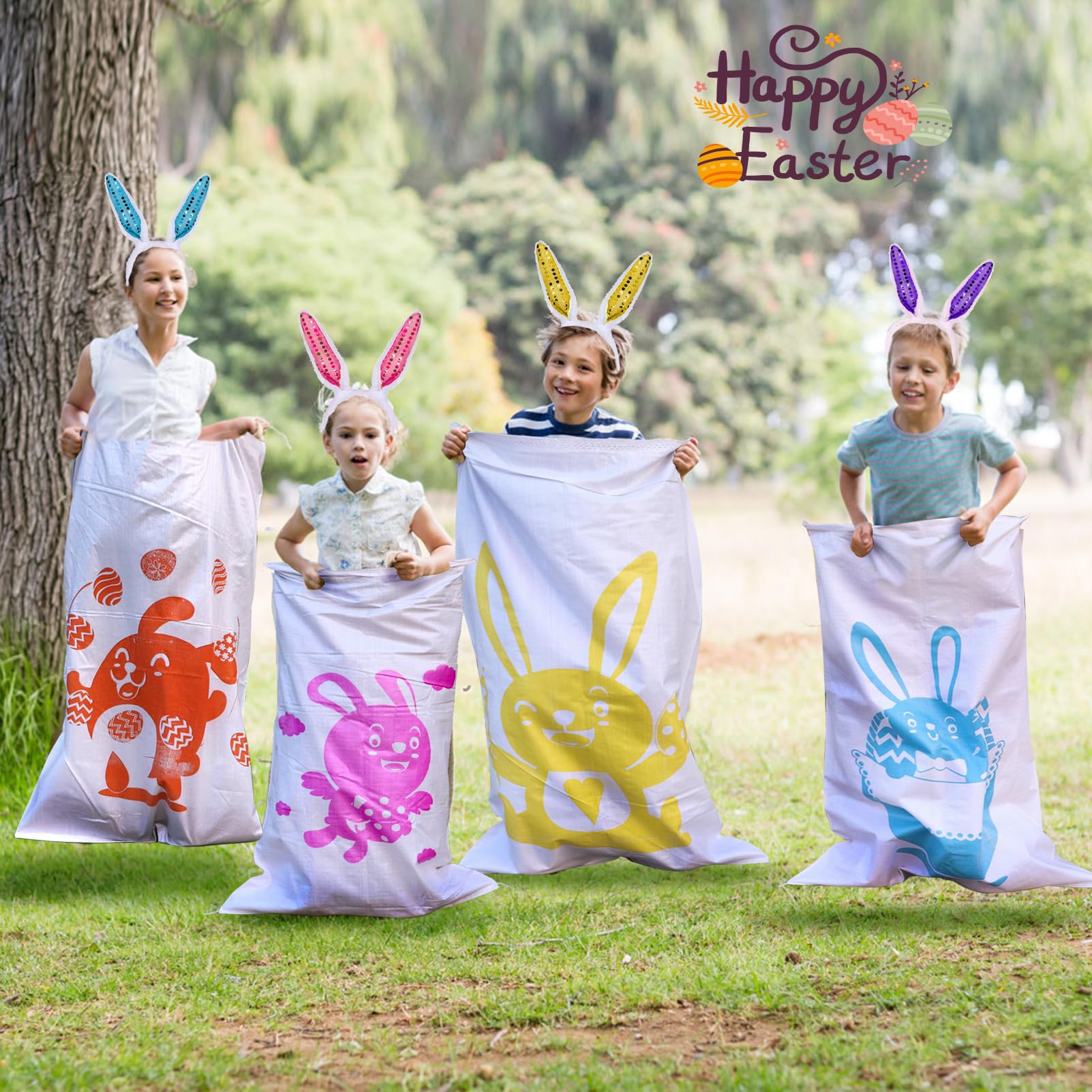 Atonofun 29 Pack Easter Games for Kids Outdoor, Potato Jumping Bags, Bunny Ears Headbands, Egg