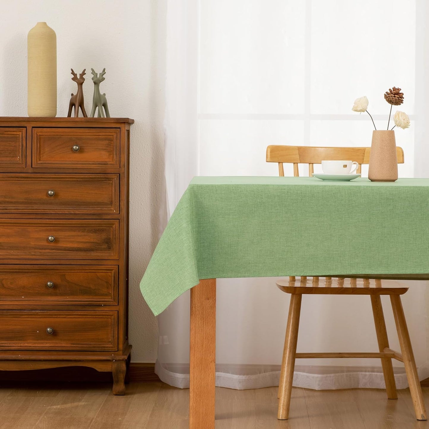 Hiasan Faux Linen Rectangle Tablecloth - Wrinkle and Stain Resistant Washable Decorative Fabric Table Cloth for Kitchen Dining Room Holiday Table Cover for Dinner, Sage Green, 60 x 84 Inch
