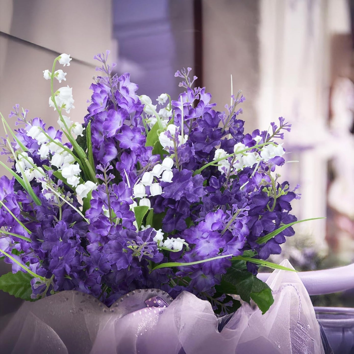 10Pcs Lilac Flowers Artificial Bouquet Fake Purple Flowers Faux Lilacs Mix Bush Artificial Purple Silk Flower Bulk Arrangements Summer for Table Centerpieces Home Kitchen Wedding Decorations