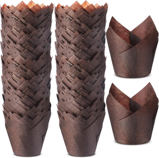 600 Pcs Jumbo Muffin Liners for Baking 2-1/4" x 4" Large Tulip Cupcake Liners Greaseproof Cupcake Wrapper Paper for Weddings Birthday Christmas Anniversaries Party (Brown)