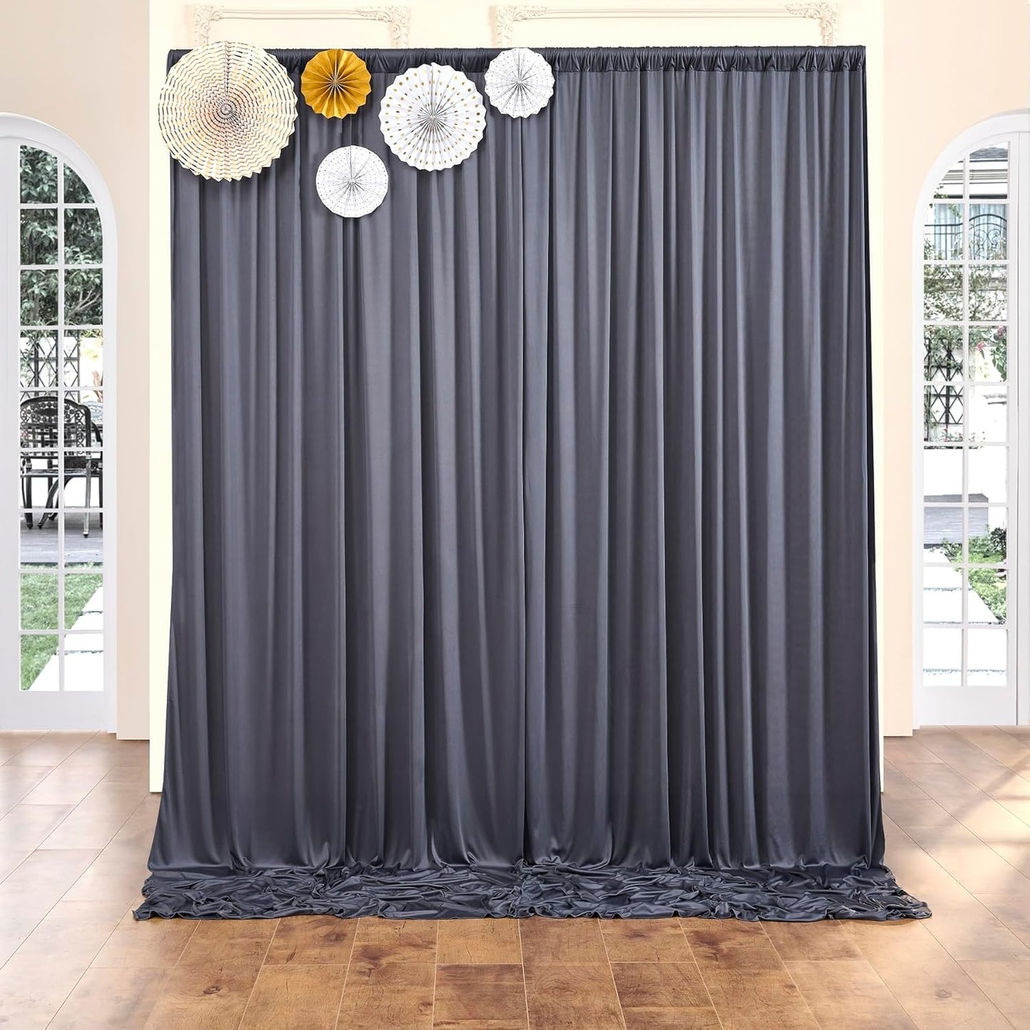 30 ft x 10 ft Wrinkle Free Charcoal Backdrop Curtain for Parties, Dark Grey Polyester Photo Backdrop Drapes for Baby Shower Wedding Engagement Birthday Party Backdrop Stand,5ft x 10ft 6 Panels