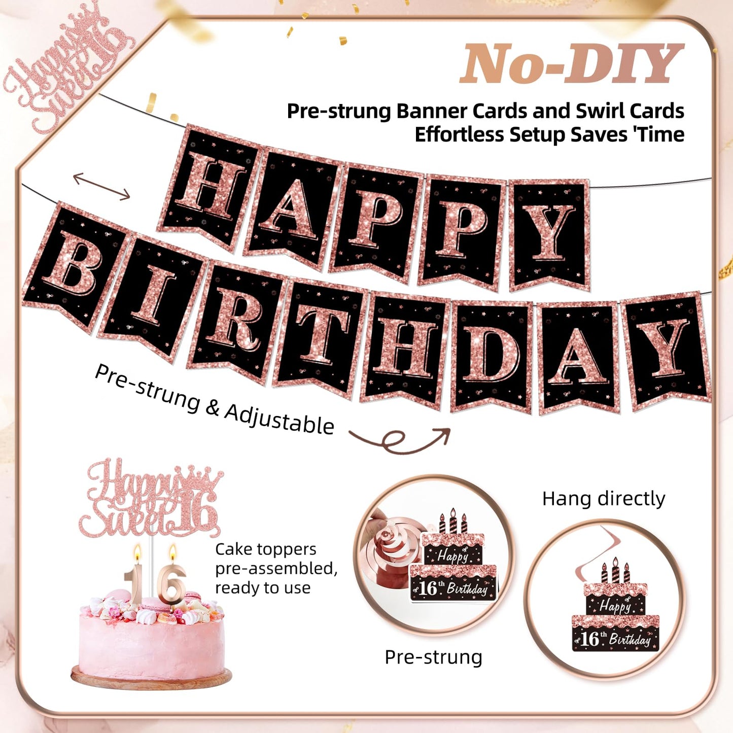 50Pcs Sweet 16 Birthday Party Decorations for Girls,Pre-Assembled Party Set
