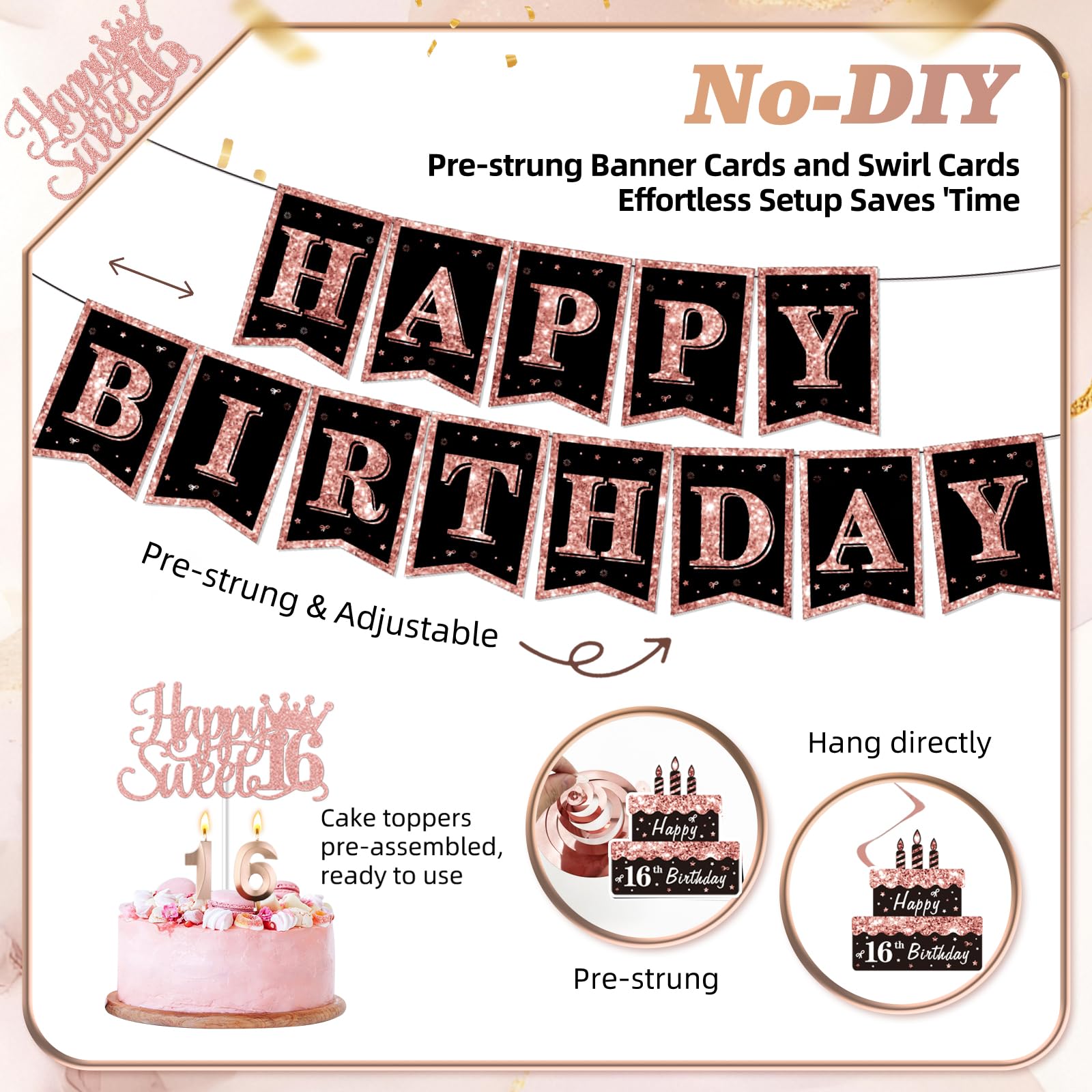 50Pcs Sweet 16 Birthday Party Decorations for Girls,Pre-Assembled Party Set