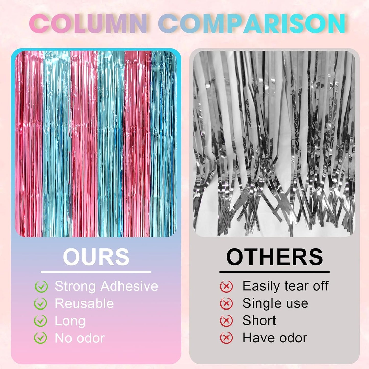 2 Pack Blue and Pink Foil Fringe Backdrop Curtains, Tinsel Streamers Mermaid Party Decorations, Fringe Backdrop for Mermaid Birthday, Baby Shower, Gender Reveal, Disco, Graduation Party