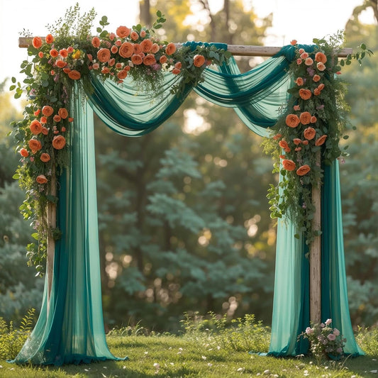 Wedding Arch Draping Fabric, 2 Panels 28" x 19Ft Emerald Green Arch Drapes Sheer Backdrop Curtain for Wedding Ceremony Party Ceiling Decor