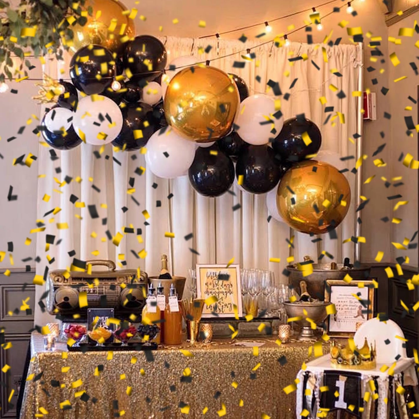 Klyroish 12" Black and Gold Confetti Cannon Party Poppers - 2 Pack