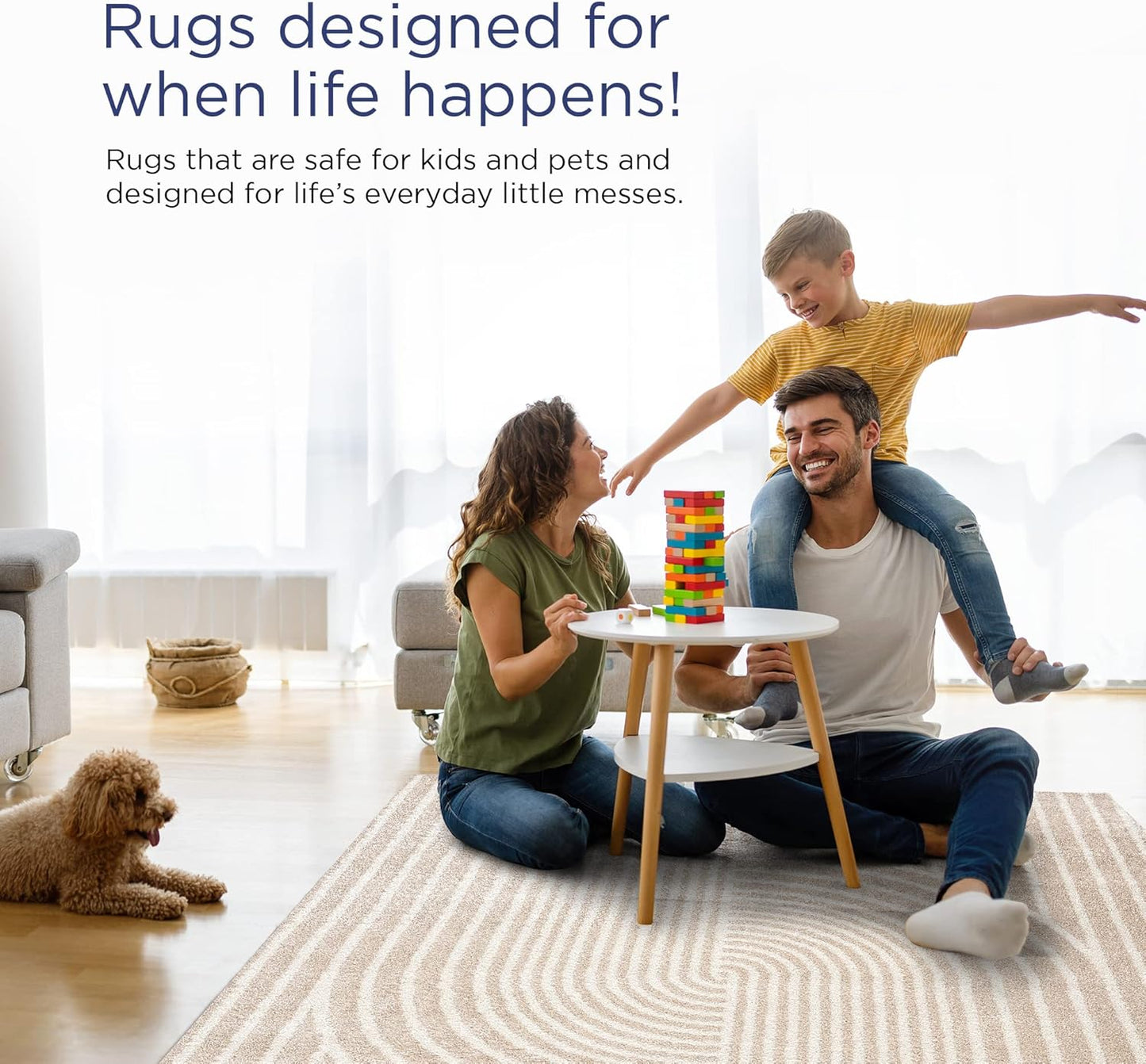 Abani Area Rug for Living Room -Nuevo 6' x 9' Beige Arch Pattern Area Rug, Soft and Durable Living Room Rug, Stain and Fade Resistant, Chic Modern Design, Pet & Kid Friendly