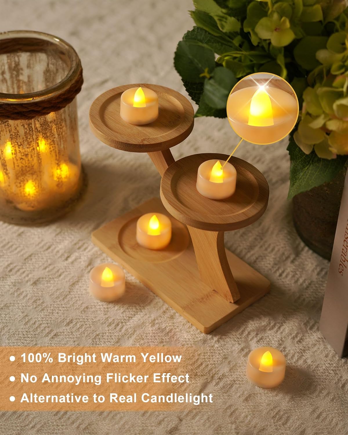 BEICHI Flameless Candles, 100Pack Battery Operated Candle, LED Tea Lights Candle Battery Operated, Flickering Fake Votives for Wedding Halloween Christmas Diwali- Warm Yellow