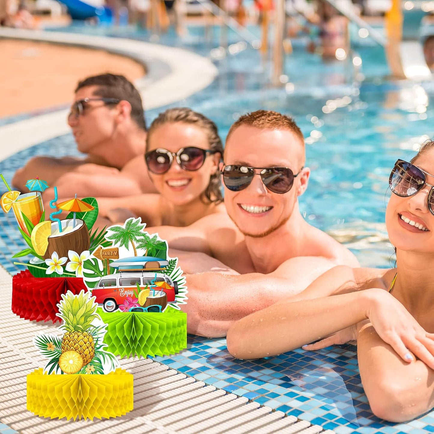 Waydress 9 Pcs Hawaiian Luau Party Decorations Margaritaville Tropical Centerpieces for Tables 6.9 x 8.5 Inches Hawaiian Honeycomb Centerpieces for Luau Summer Themed Tiki Party Supplies