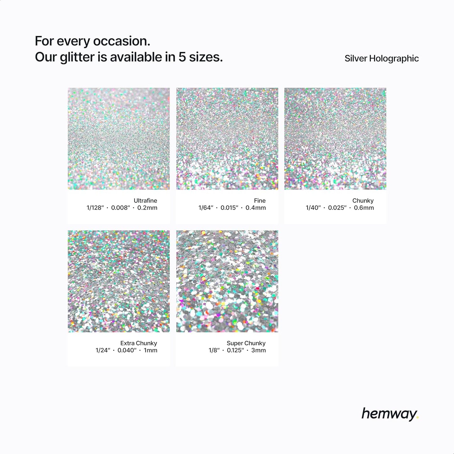 Hemway Biodegradable Glitter Eco Friendly - 100g/3.5oz Bio Cosmetic Safe Sparkle Vegan for Face Eyeshadow Body Hair Festival Makeup Craft - Chunky (1/40" 0.025" 0.6mm) - Silver Holographic