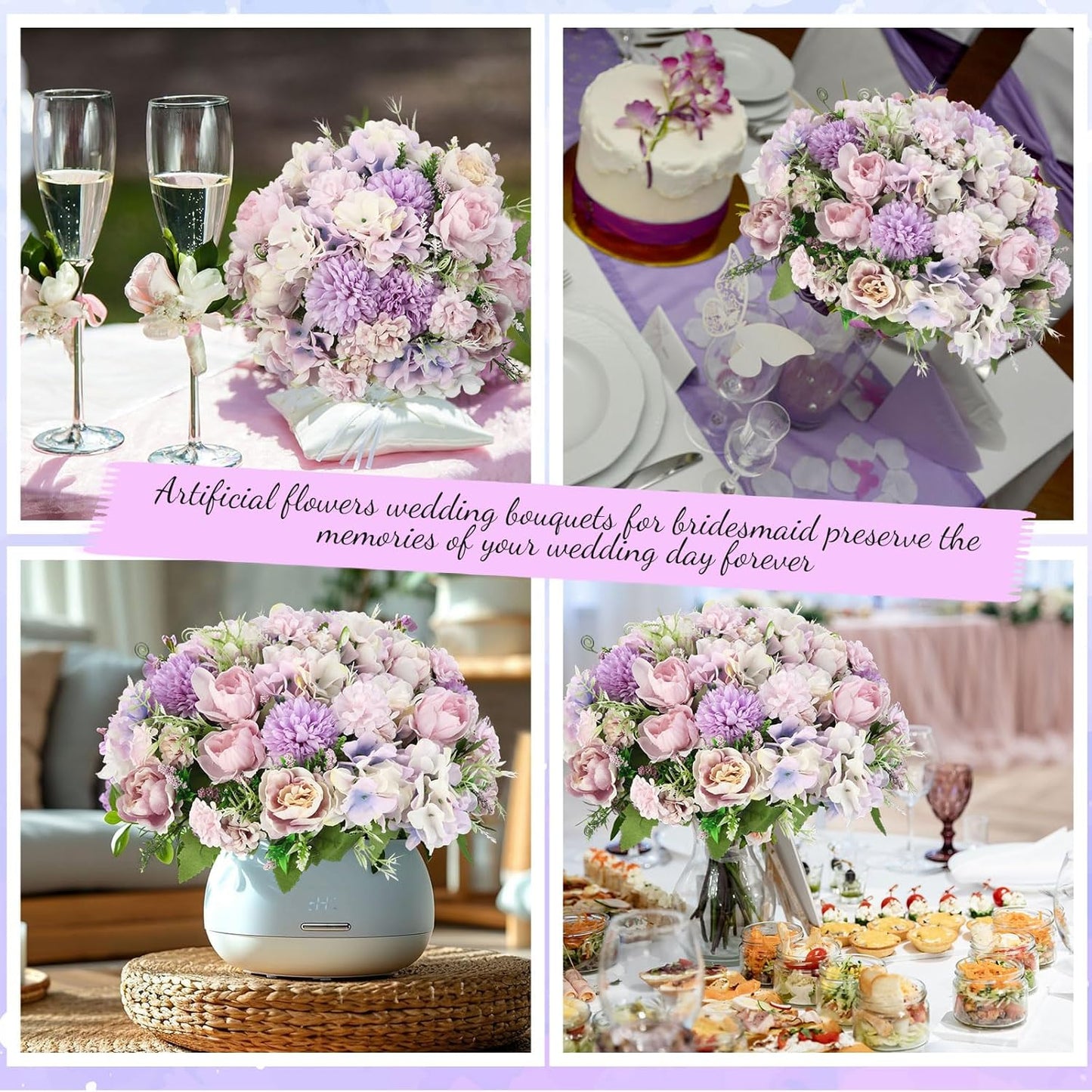 Tigeen Artificial Flowers Artificial Peonies Silk Flowers Faux Peony Fake Peony Silk Hydrangea Bouquet for Wedding Table Centerpiece Floral Vase Decor(Purple,24 Bundles)