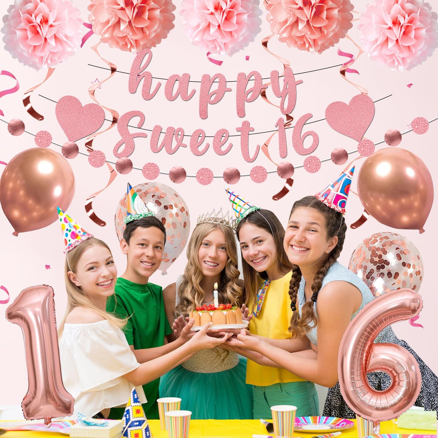 Yatufom 16th Birthday Decorations for Girls, 16th Birthday Party Supplies