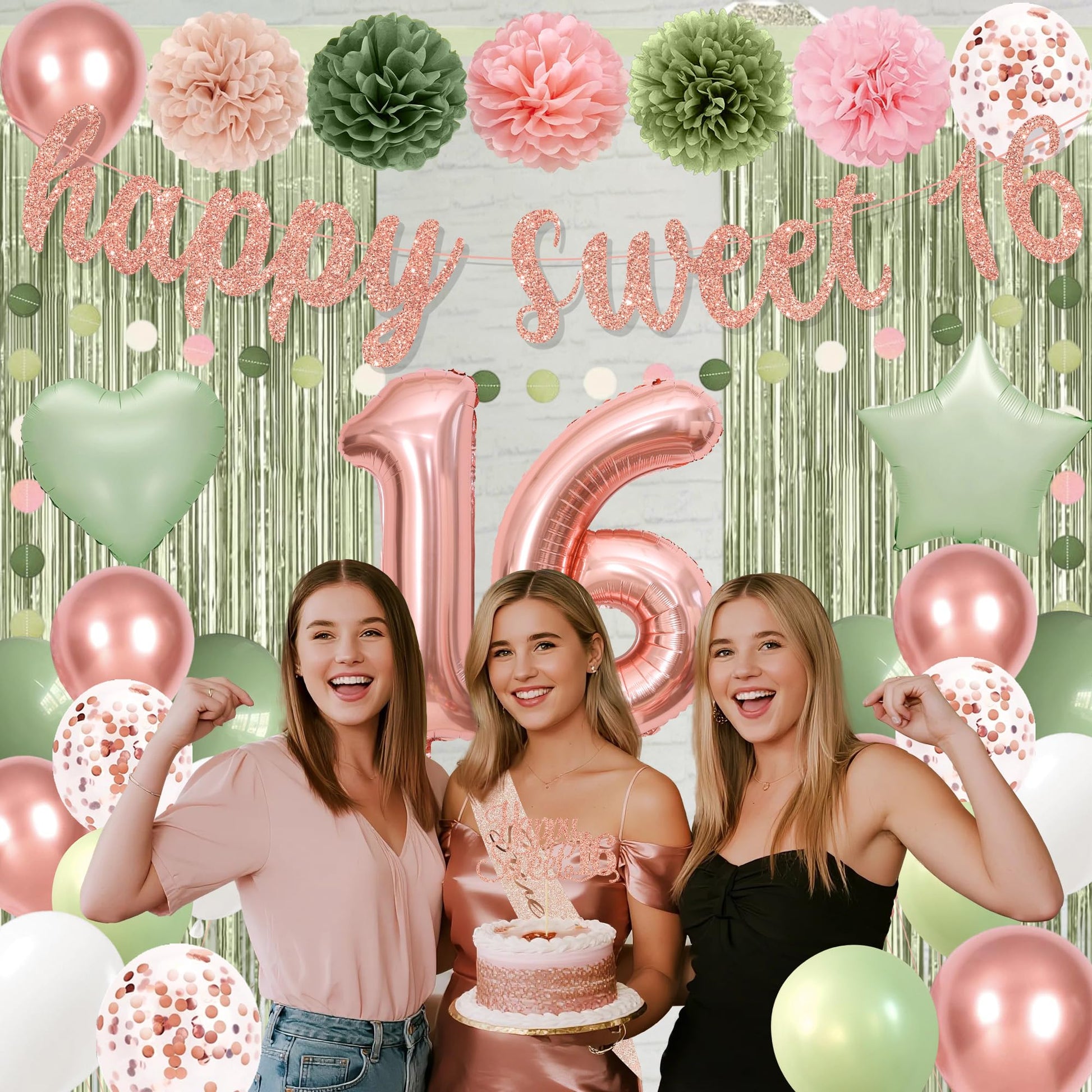 Holkcog Sweet 16 Party Decorations for Girls, Happy 16th Birthday Supply