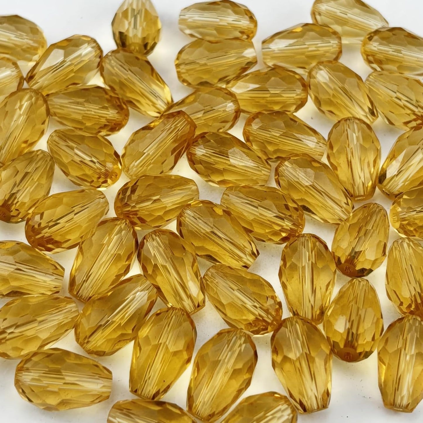 50pcs 10x15mm Teardrop Crystal Glass Beads for Jewelry Making, Faceted Vertical Hole Teardrop Glass Spacer Beads for Wind Chimes Bracelet Earring Necklace DIY Craft(Gold Champagne)