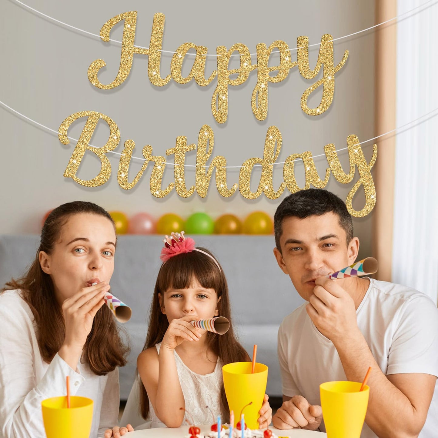 JHZMCRX Glitter Happy Birthday Banner Sign Birthday Garland Wall Door Banners Flag for Women Men