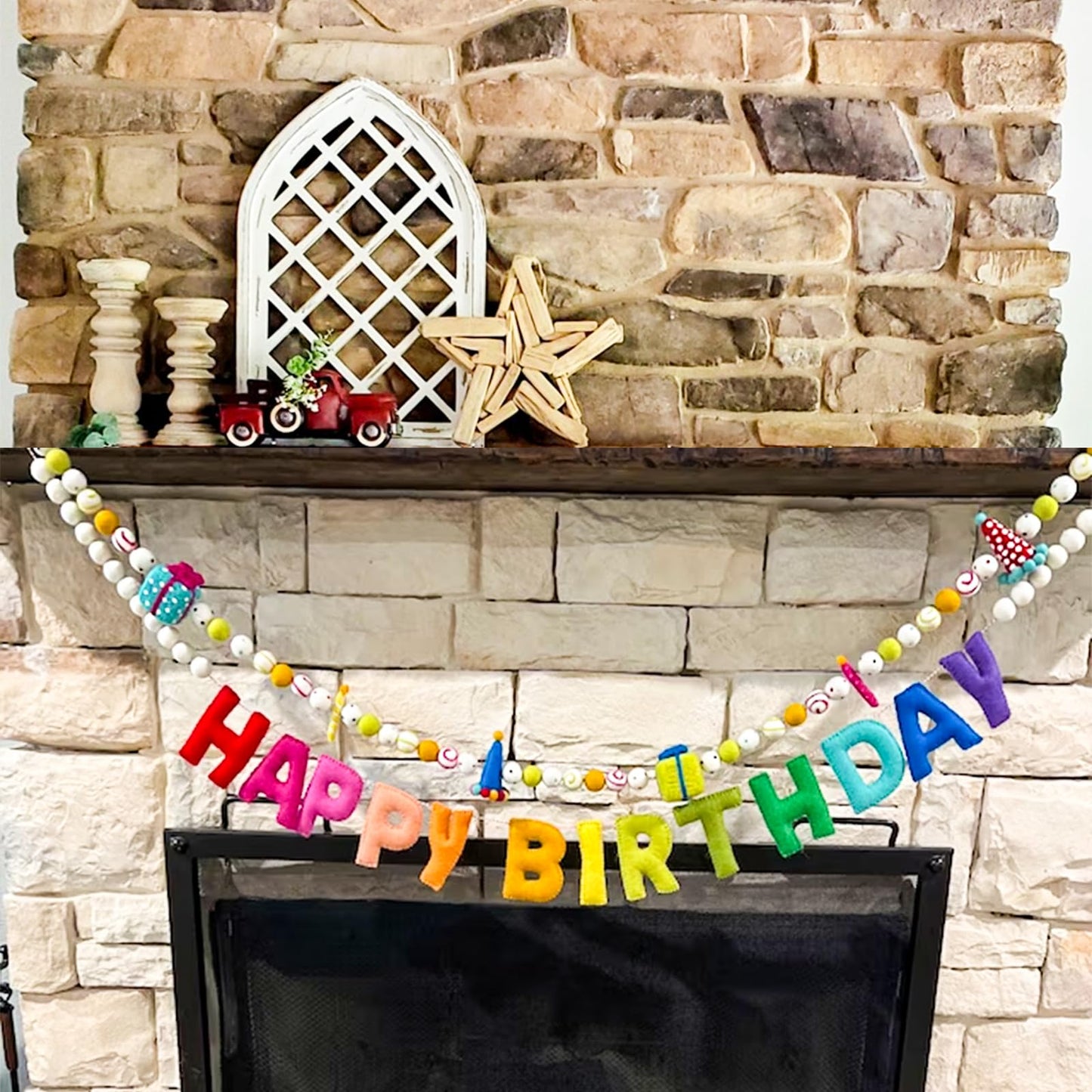 Pre-Strung Happy Birthday Banner,Reusable HAPPY BIRTHDAY Felt Ball Garland