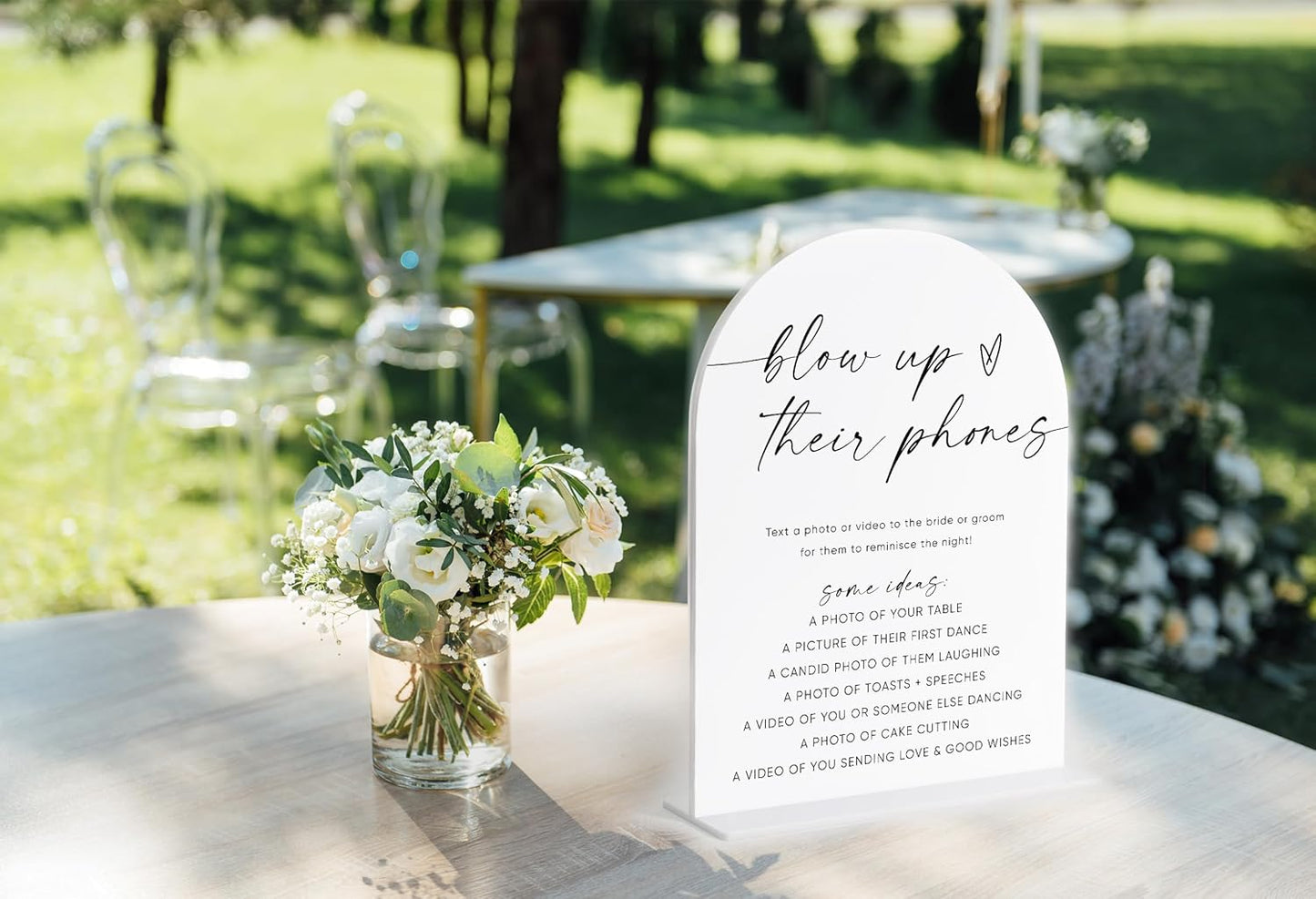 Blow Up Their Phones Sign, White Arch Acrylic Wedding Sign, I Spy Wedding Game, Bridal Shower Decor, Engagement Party Decor, Centerpiece Table Decorations Party for Bride and Groom-22