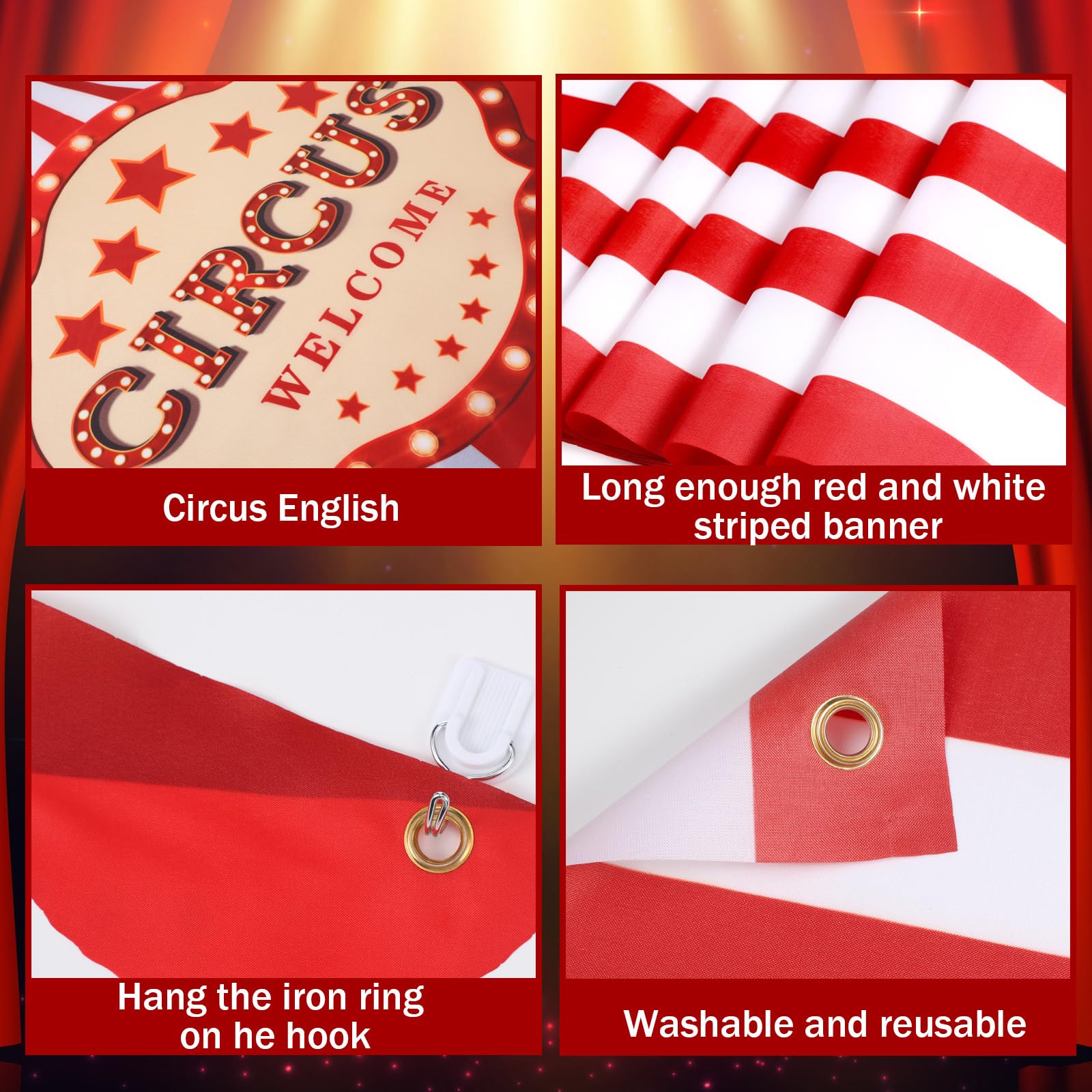 Preboun 3 Pcs Circus Tent Decorations Carnival Party Pennant Banner Set