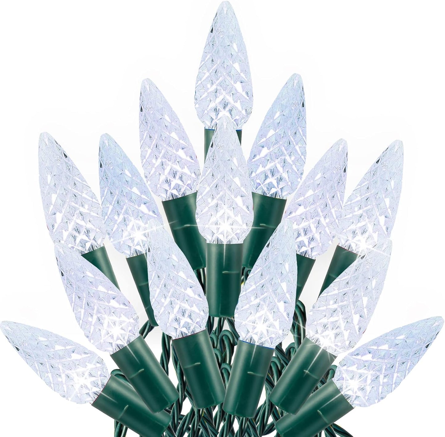 Dazzle Bright C6 Christmas String Lights, 100 LED 33 FT Outdoor Christmas Lights Waterproof Connectable, 8 Modes Lights for Indoor Outdoor Home Garden Yard Xmas Tree Decorations (White)