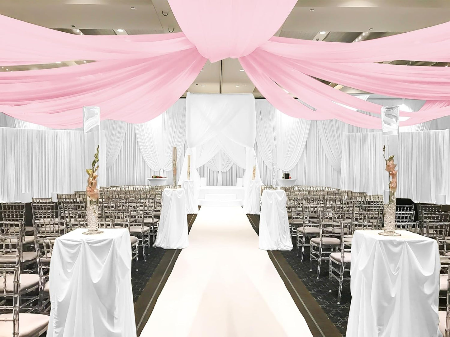 6 Panels Pink Ceiling Drapes for Wedding, 5ftx10ft Ceiling Drapes Cheesecloth Sheer Fabric Curtain Wedding Arch Draping Fabric Romantic Ceilings Decorations for Weddings Party Ceremony Stage