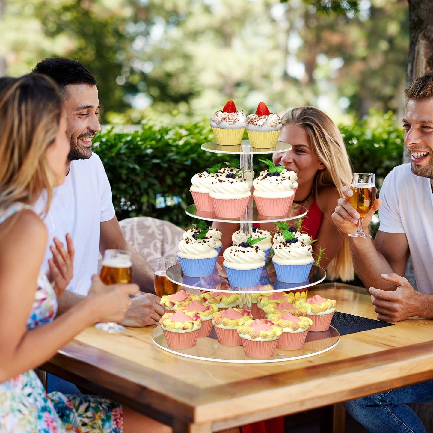 4 Tier Round Cupcake Stand Acrylic Cupcake Display Tower for 38 Cupcakes