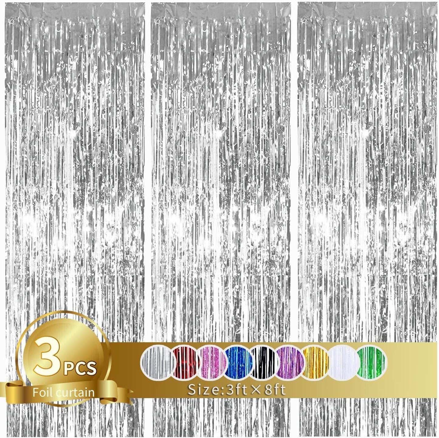 3Pcs Silver Metallic Tinsel Foil Fringe Curtains,3.2ft*8ft Silver Photo Booth Backdrop Streamer Curtain,Photo Booth Props,Ideal for Bachelorette,Birthday,Christmas,New Year Party Decorations