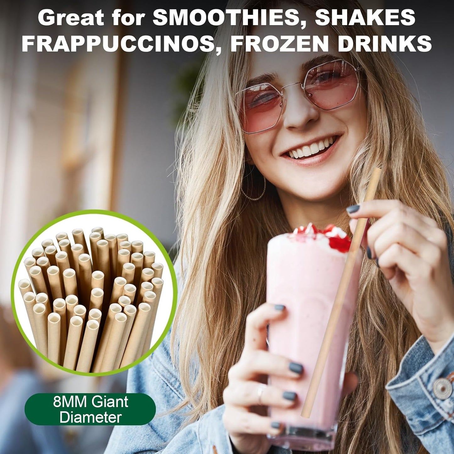 9'' x 0.31'' Giant Paper Drinking Straws Individually Wrapped 300 Counts, Dye-free Brown Kraft - 4 Ply Thick Paper