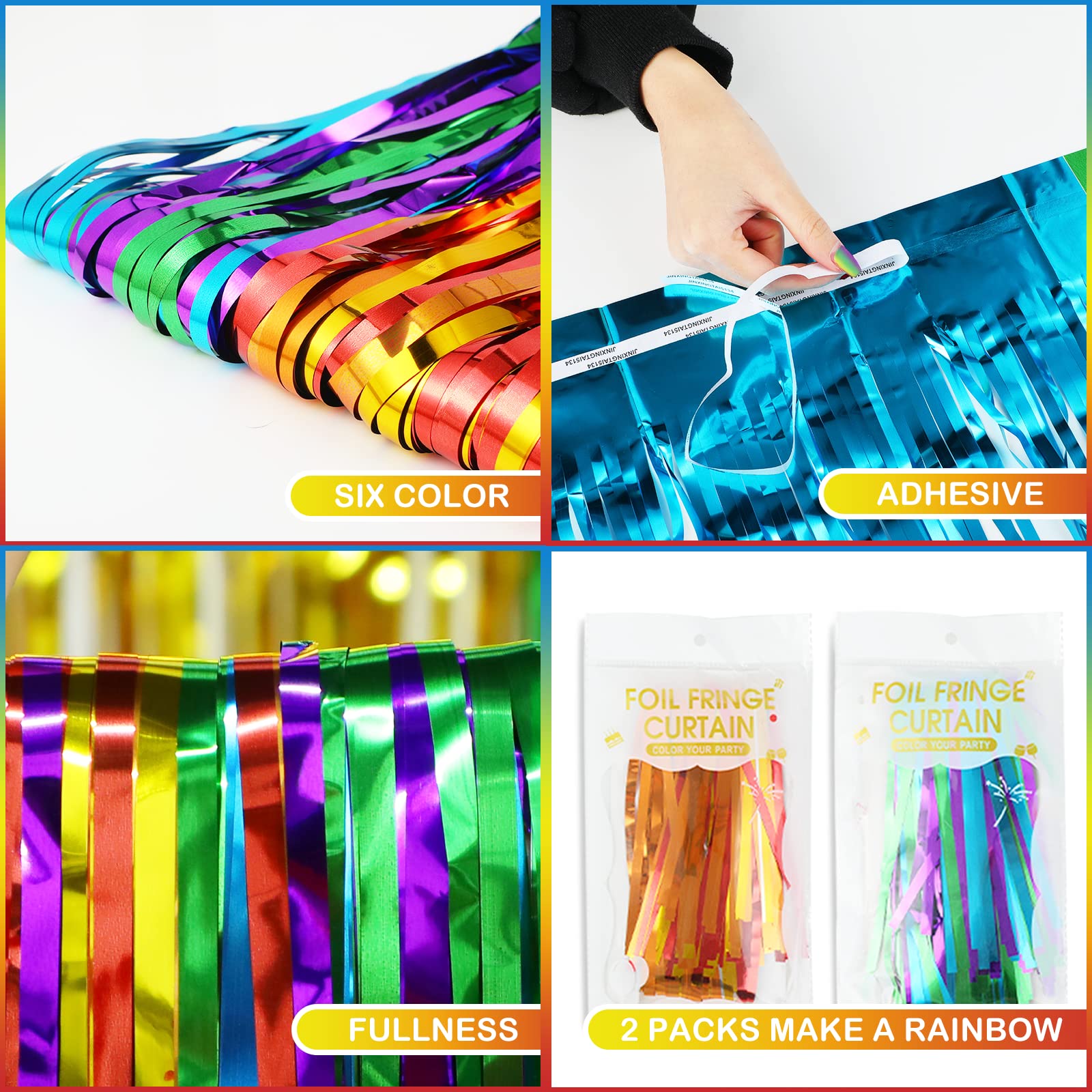 LOLStar Rainbow Party Decorations, 2Pack Rainbow Bday Foil Fringe Streamers