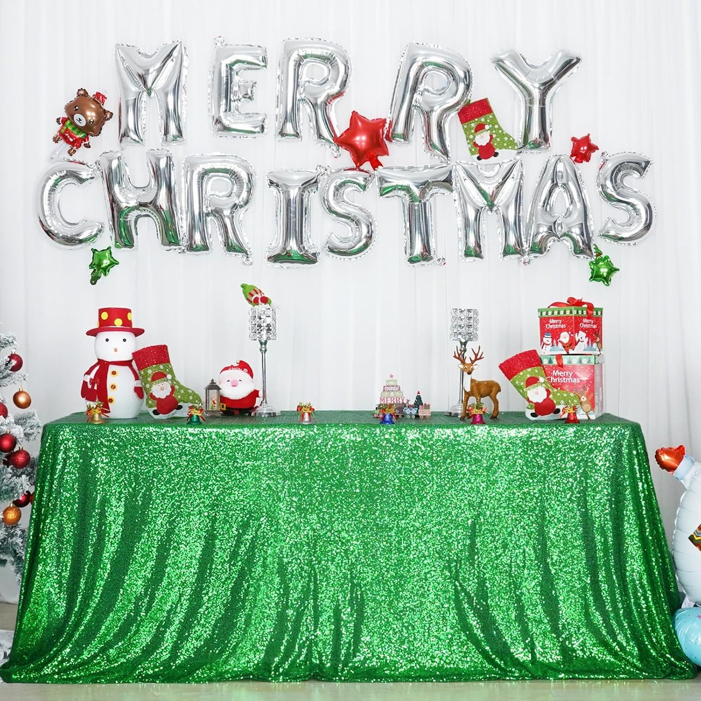SquarePie Sequin Tablecloth 60 x 102 Inch Green Glitter Table Cloth for Christmas Party Decoration