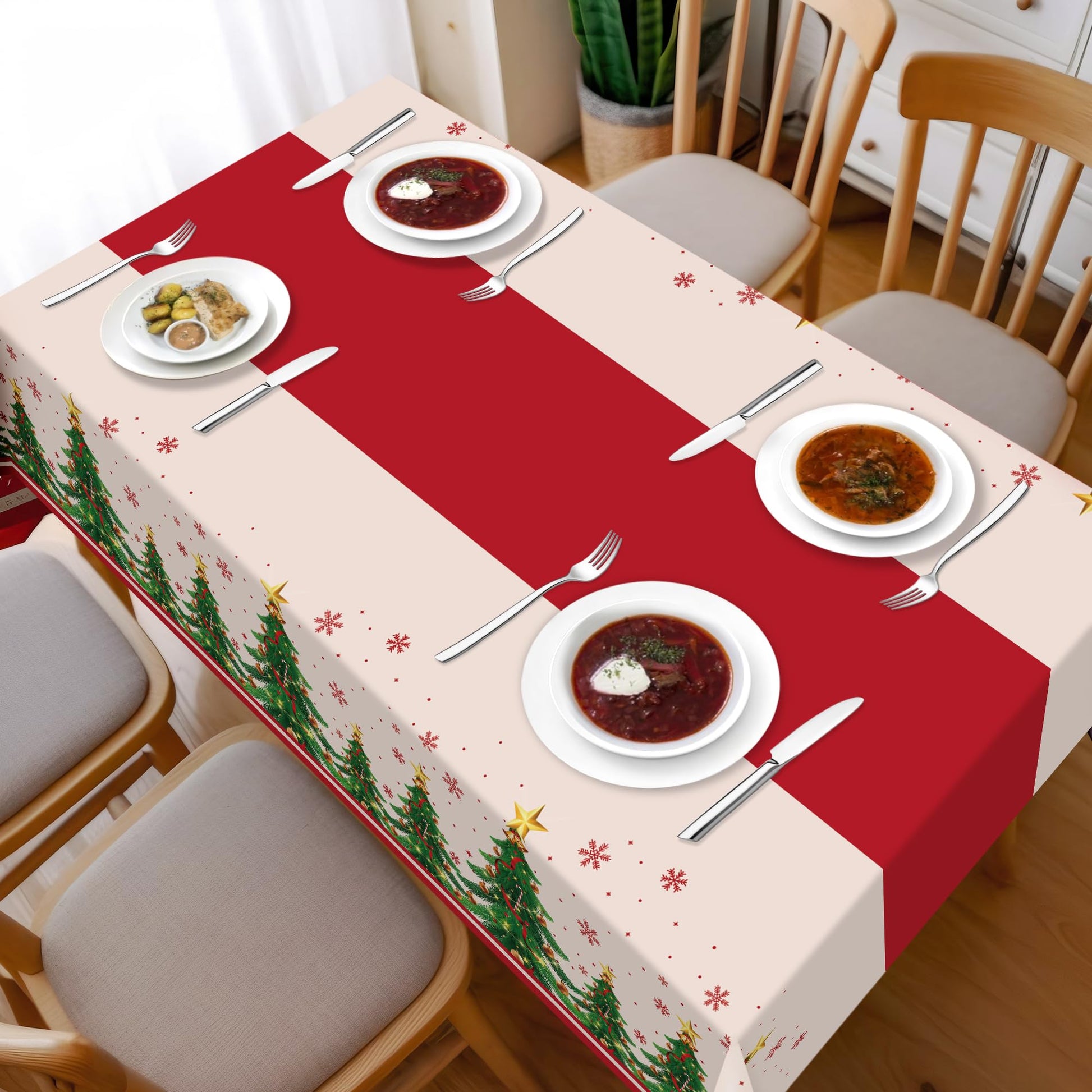 Childom 2 Pack Christmas Tablecloths,Christmas Party Decoration,54 x 108 Inch,Disposable Plastic