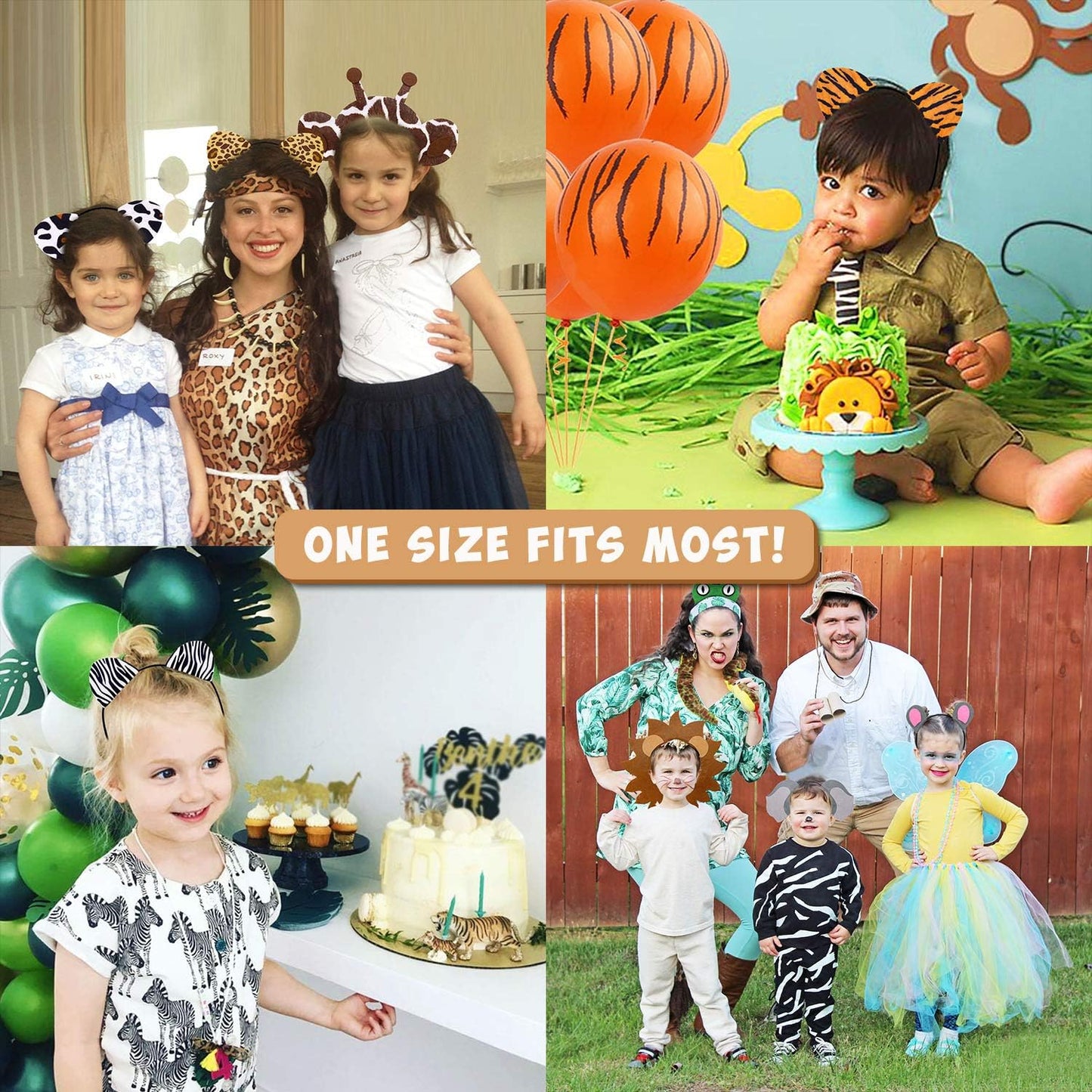 12pcs Jungle Animal Safari Headbands with Animal Hair Hoops - Photo Booth Props, Party Favors and